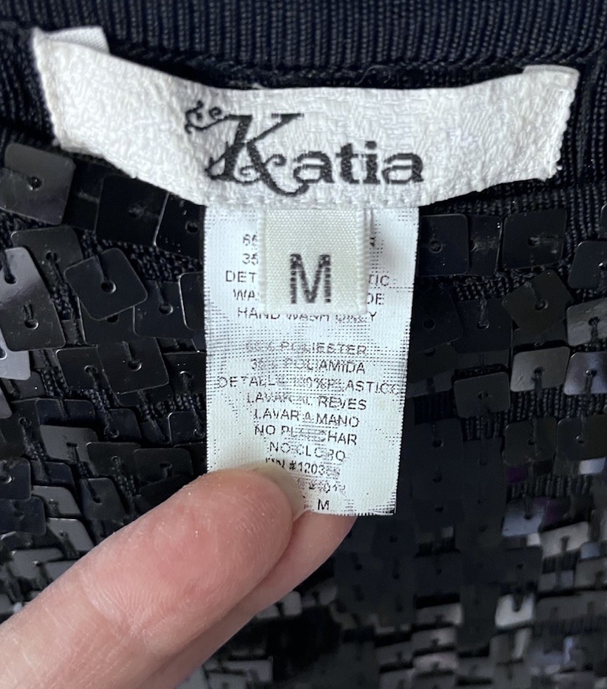 Vintage Katia Y2K Black All Over Sequin Party Dress Sz M Cocktail Clubwear