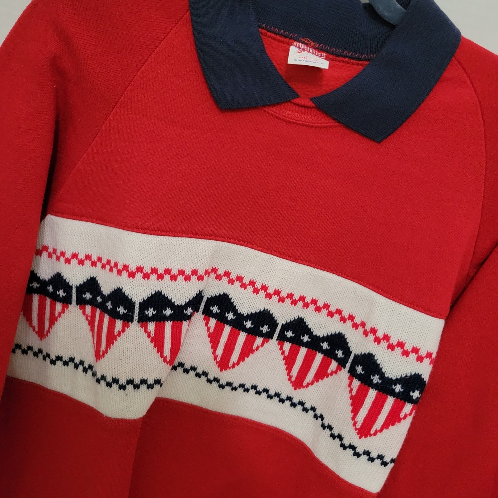 Vintage Jerzees Sweatshirt XL Red Americana Collared Made in USA Grandma