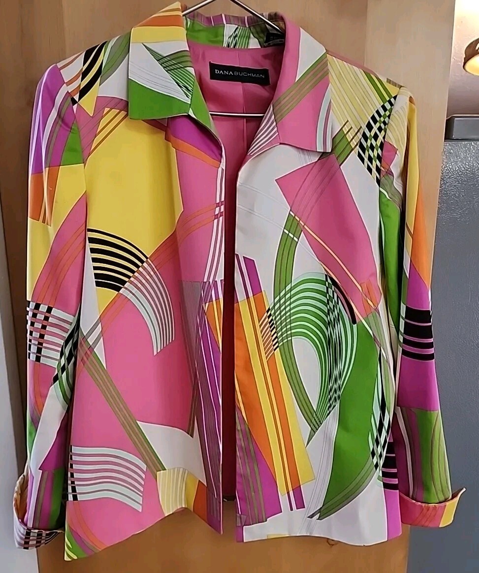 VTG Dana Buchman Blazer Sz10 Women’s Multi Color Coat Jacket Pink Lined Retro