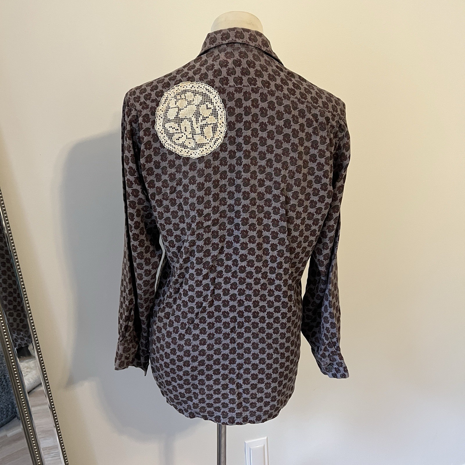 Vintage 50s 60s McGregor Paisley Button-Down Shirt Small Purple Grey Long Sleeve