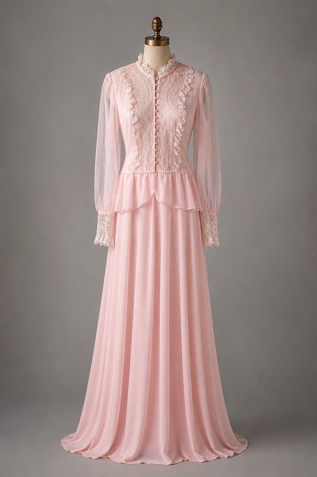 Vintage 1980s Victorian Revival Blush Pink Lace Dress Sz Medium M