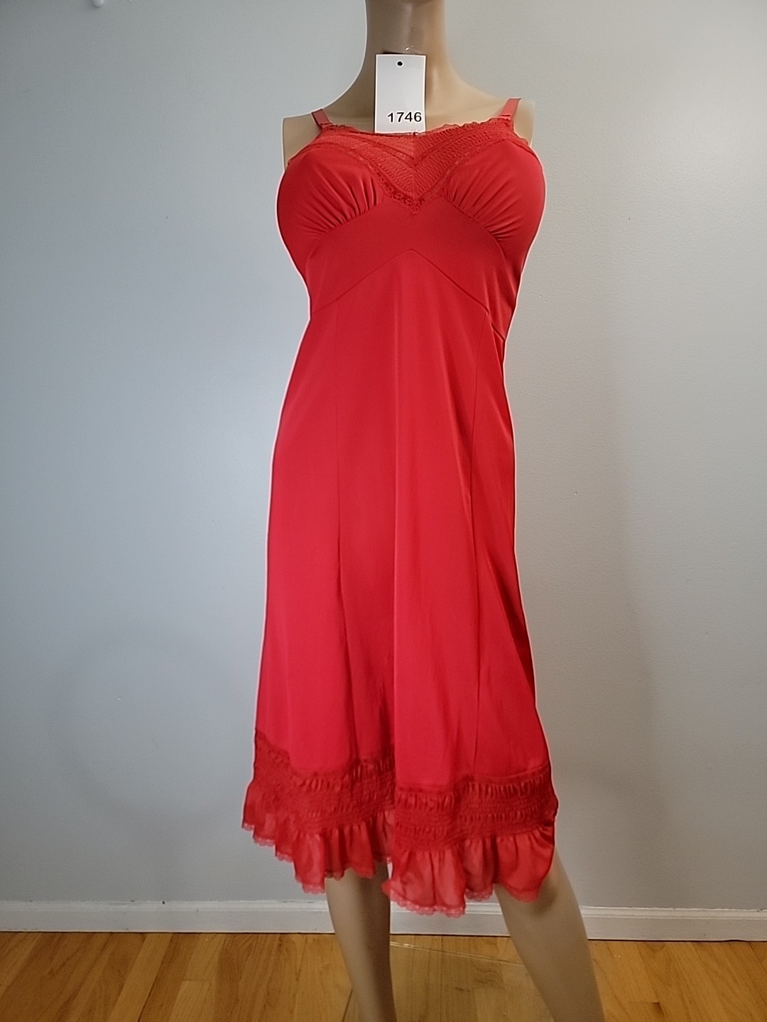 Artemis Dupont All Nylon Red Full Slip Lace Detail Size 32