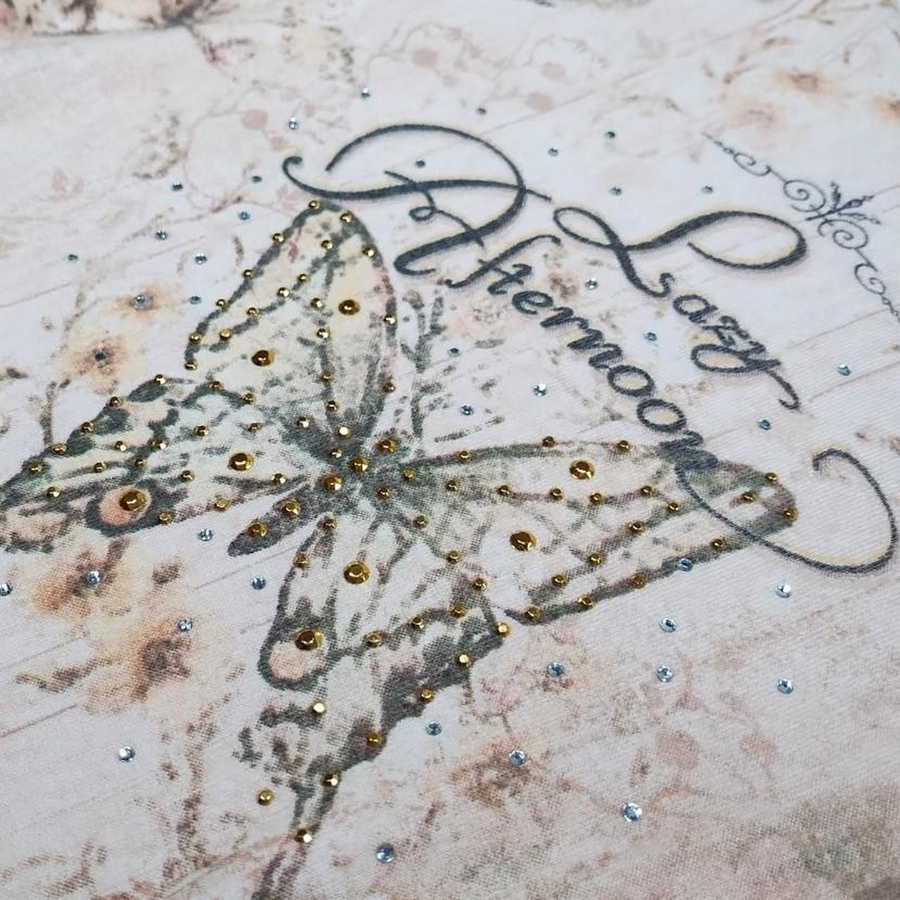 vintage y2k french art nouveau tee butterfly rhinestone rose aop whimsical sz s