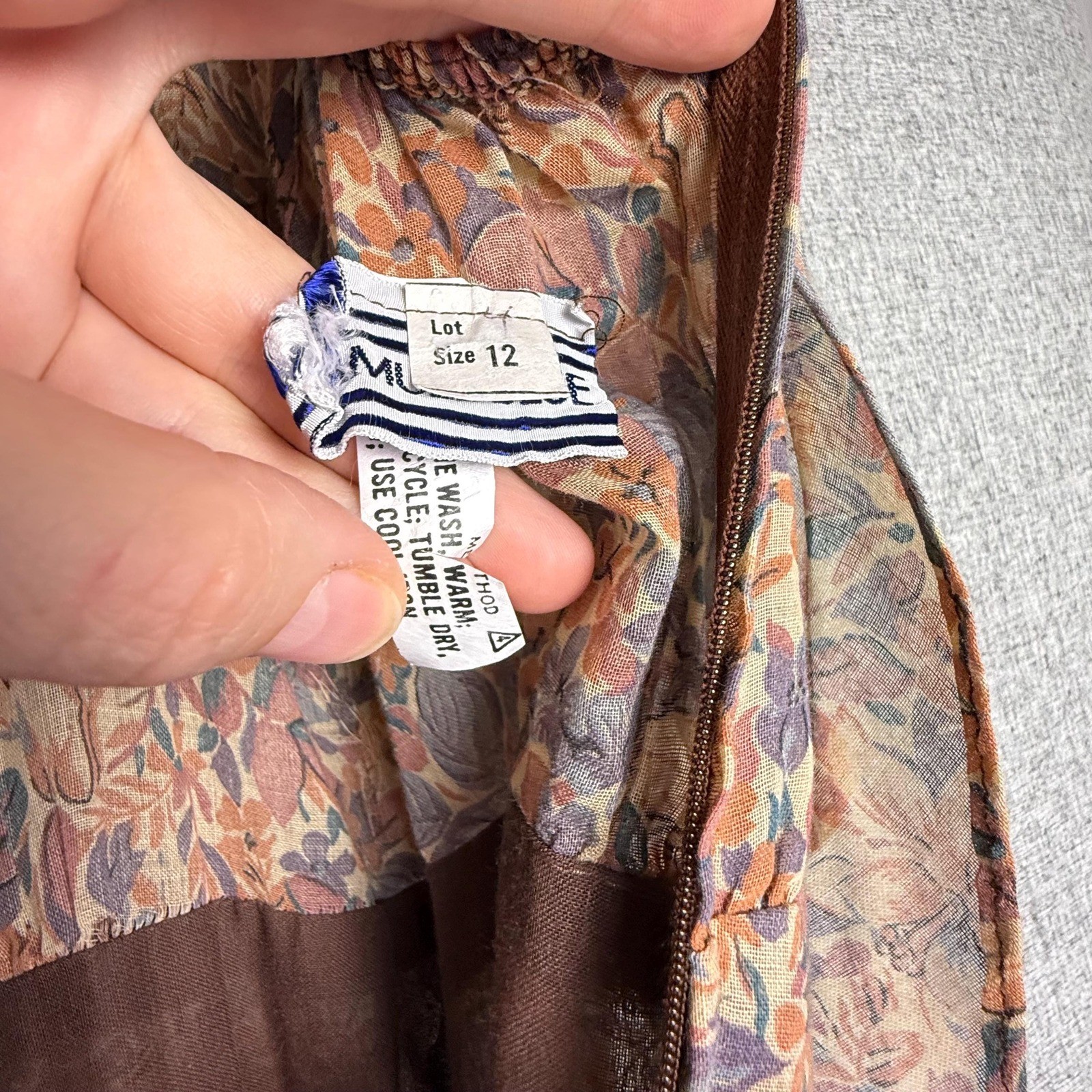 Vintage 70s Samuel Blue Floral Brown Ruffle Midi Dress Small Cottagecore Boho