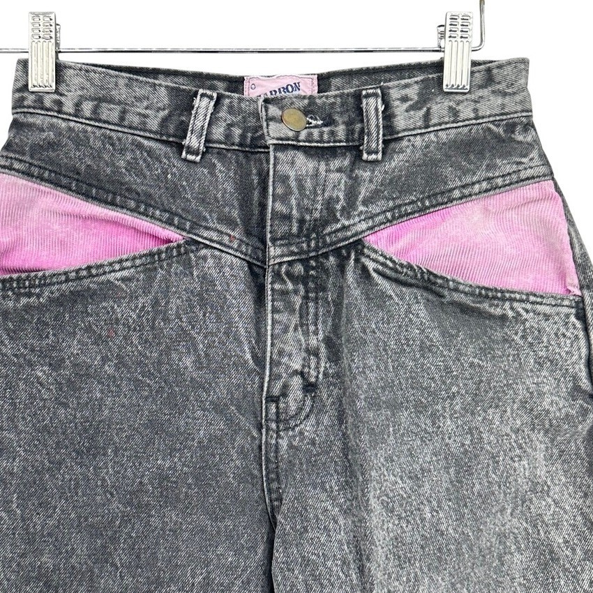 VTG 80s Carbon Copies Acid Wash Jeans Pink Corduroy Mom Made USA XS 26×25 Rock