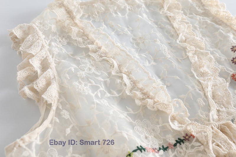 Lace Vest Women’s Loose Transparent Large Size Gilet Waistcoats Cotton Linen NEW