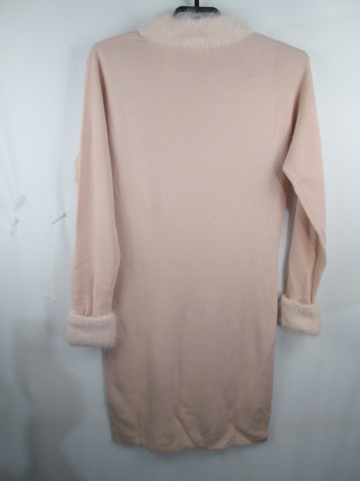 VTG Apart Sweater Dress Pink Women Sz M Merino Wool Angora Rabbit Fur Trim