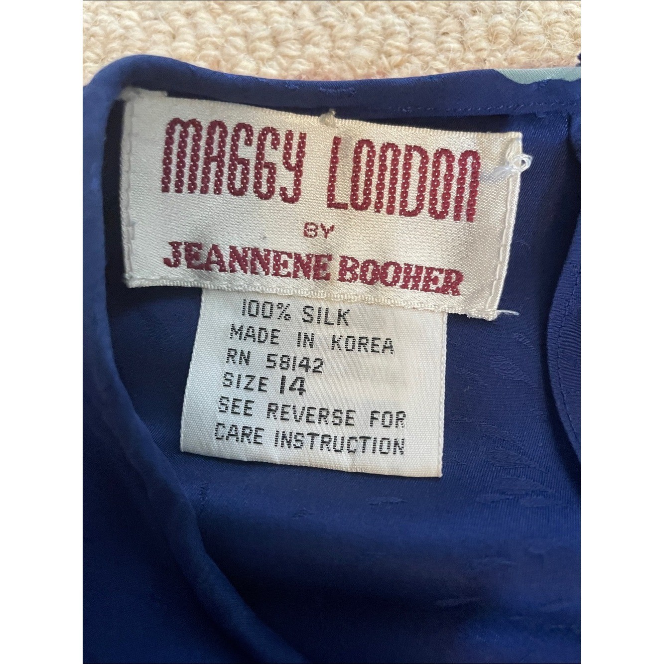 Vintage Silk Maggy London Royal Blue Floral Midi Dress Pastel Blooms Size 8
