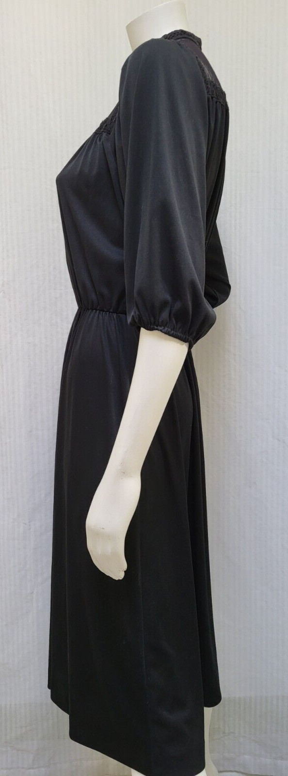 Vintage AMY DEB Black Knit Dress with Mesh Lace Yoke – Size M