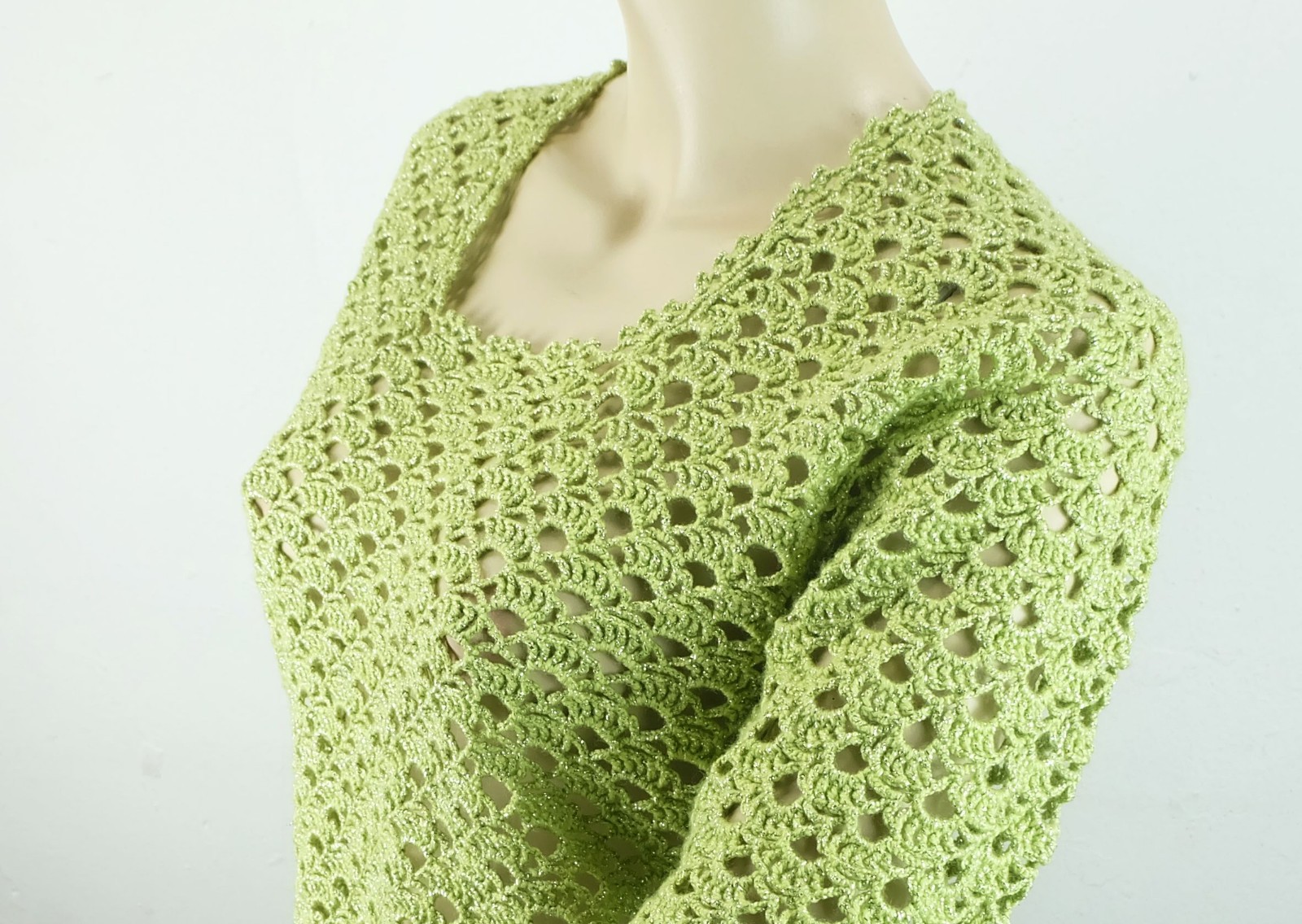 70s true vintage SWEATER lime green with lurex size S glitter sweater hippie boho
