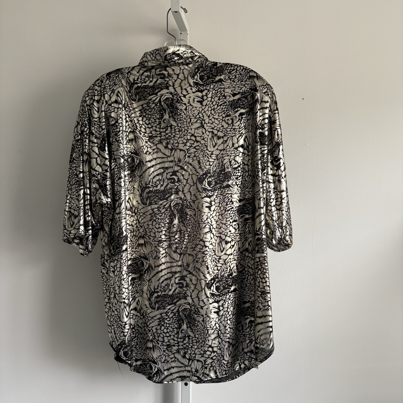 Vintage 80’s Women’s Silky Metallic Animal Print Blouse Size Large Golden Girls