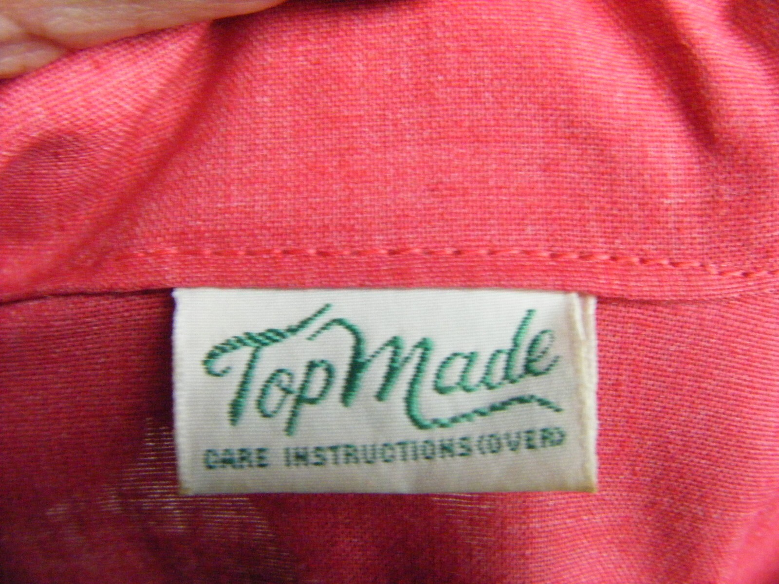 TOP MADE Vtg 70-80s Red White Stitches 60s Style Shirt Dress-Bust 49/L-XL