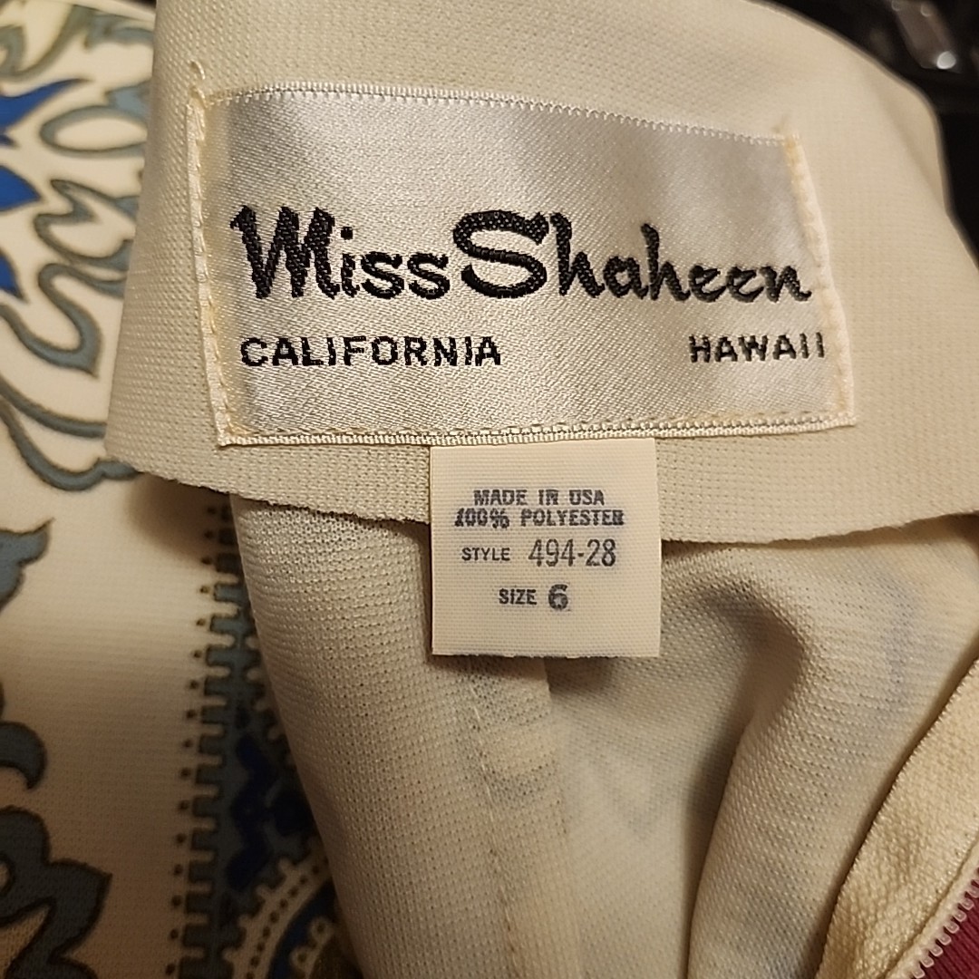 Vtg 70s Hawaiian Miss Shaheen Panel Print Luau Party Signed Hostess Maxi Dress S