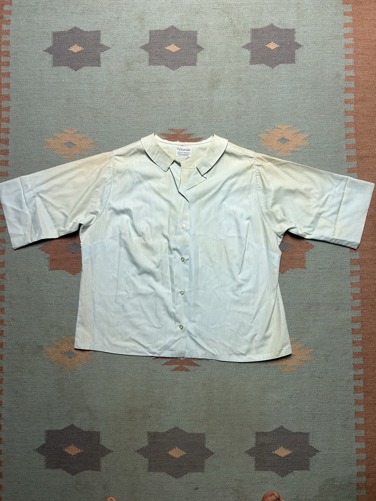 Vintage 60s short sleeve button shirt loop collar women’s blouse poly cotton 42