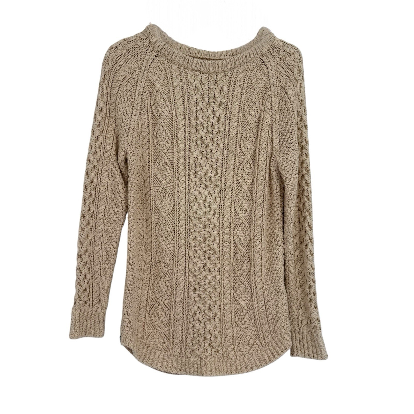LL Bean Signature Cotton Fisherman Sweater Women’s Size Small Cream Pullover