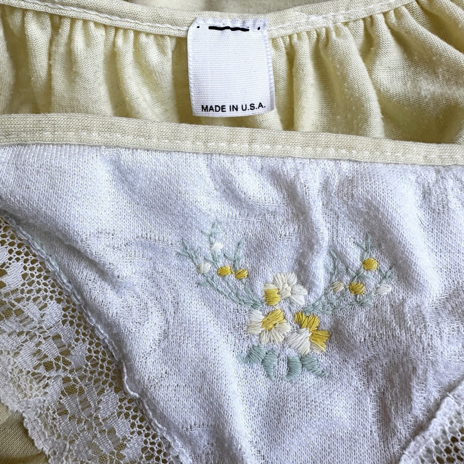 Vintage Nightgown Dress LG | Butter Yellow Lace Embroidered Cottagecore Prairie