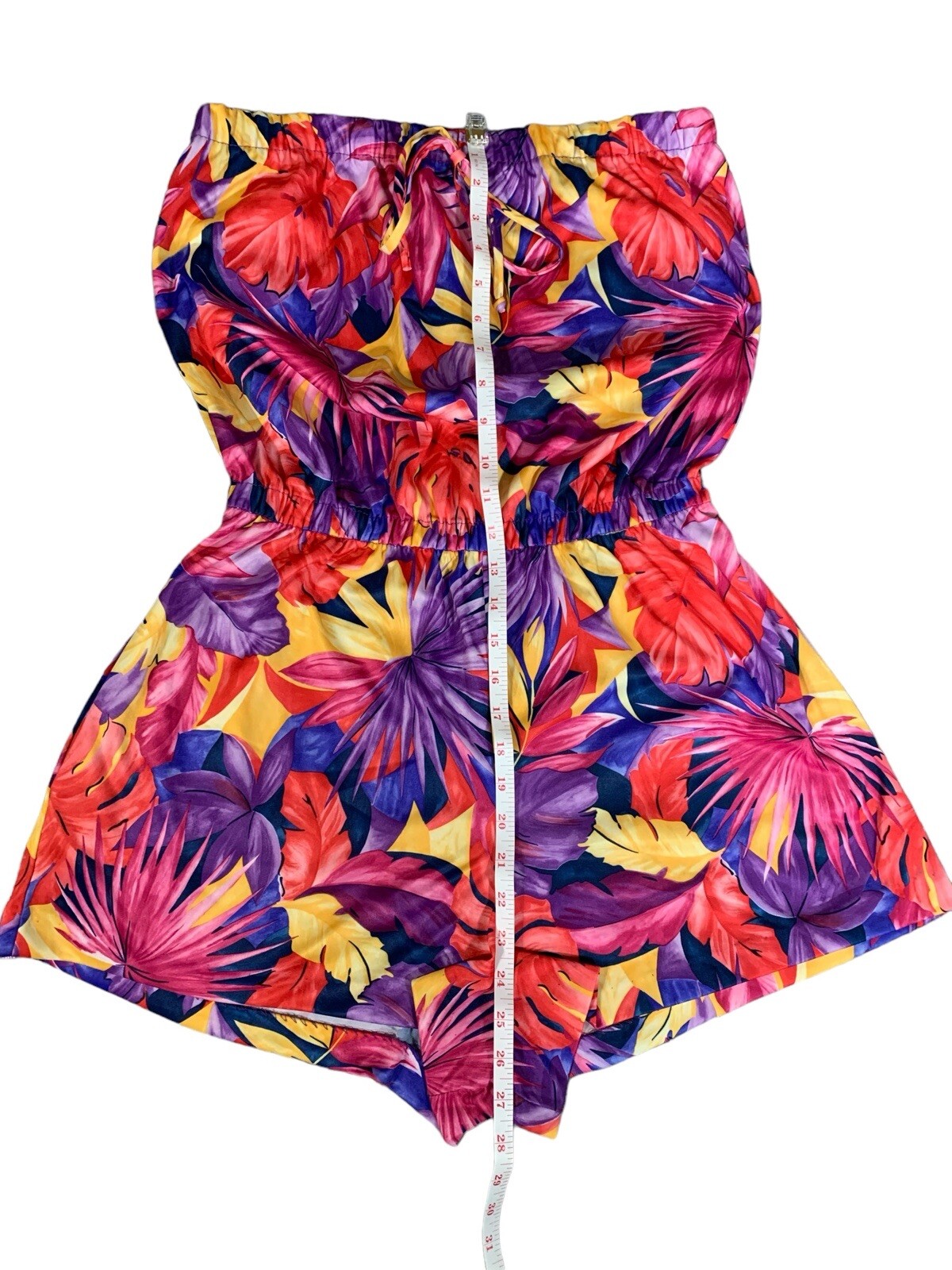 Granada Vintage 70’s Colorful Tropical Palm Leaf Print Strapless Short Romper