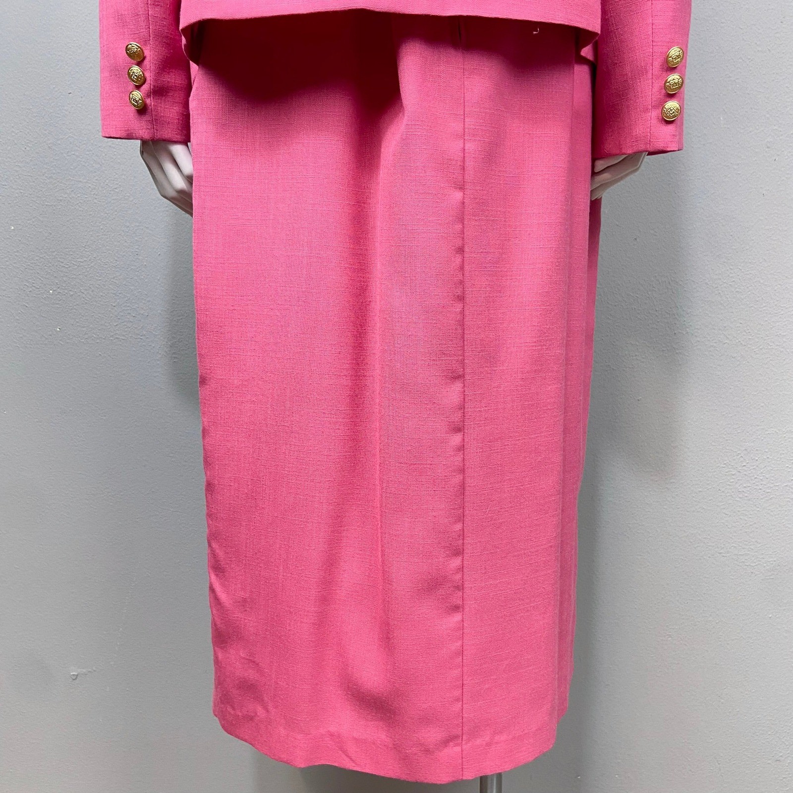 Boston Traveler Skirt Suit Womens L Pink Vintage Open Jacket Midi Skirt Set