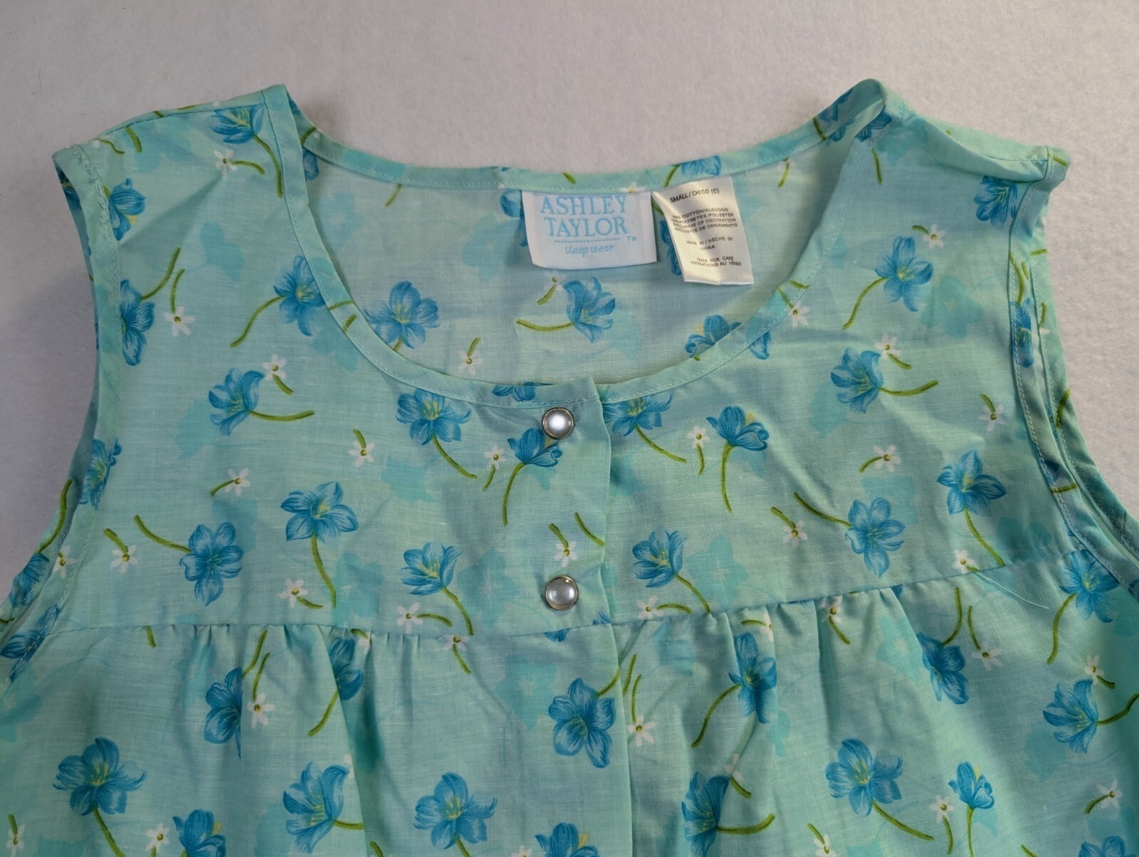 Ashley Taylor Womens Gown Size S Sleeveless Granny Sleep Wear Cotton Blend Green
