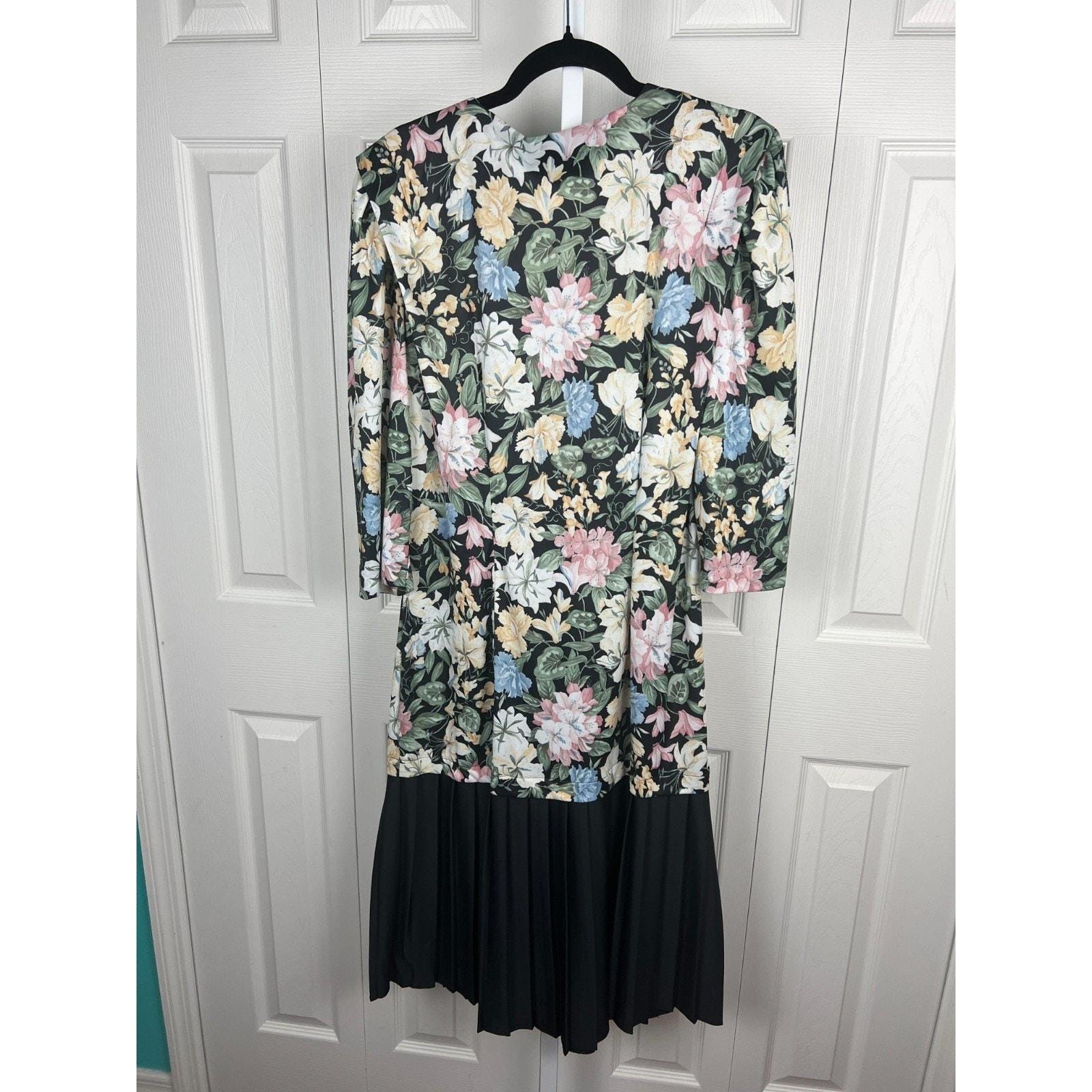 Jenny Vintage 90s Floral Midi Dress Cottagecore Grunge Secretary Black Multi 14