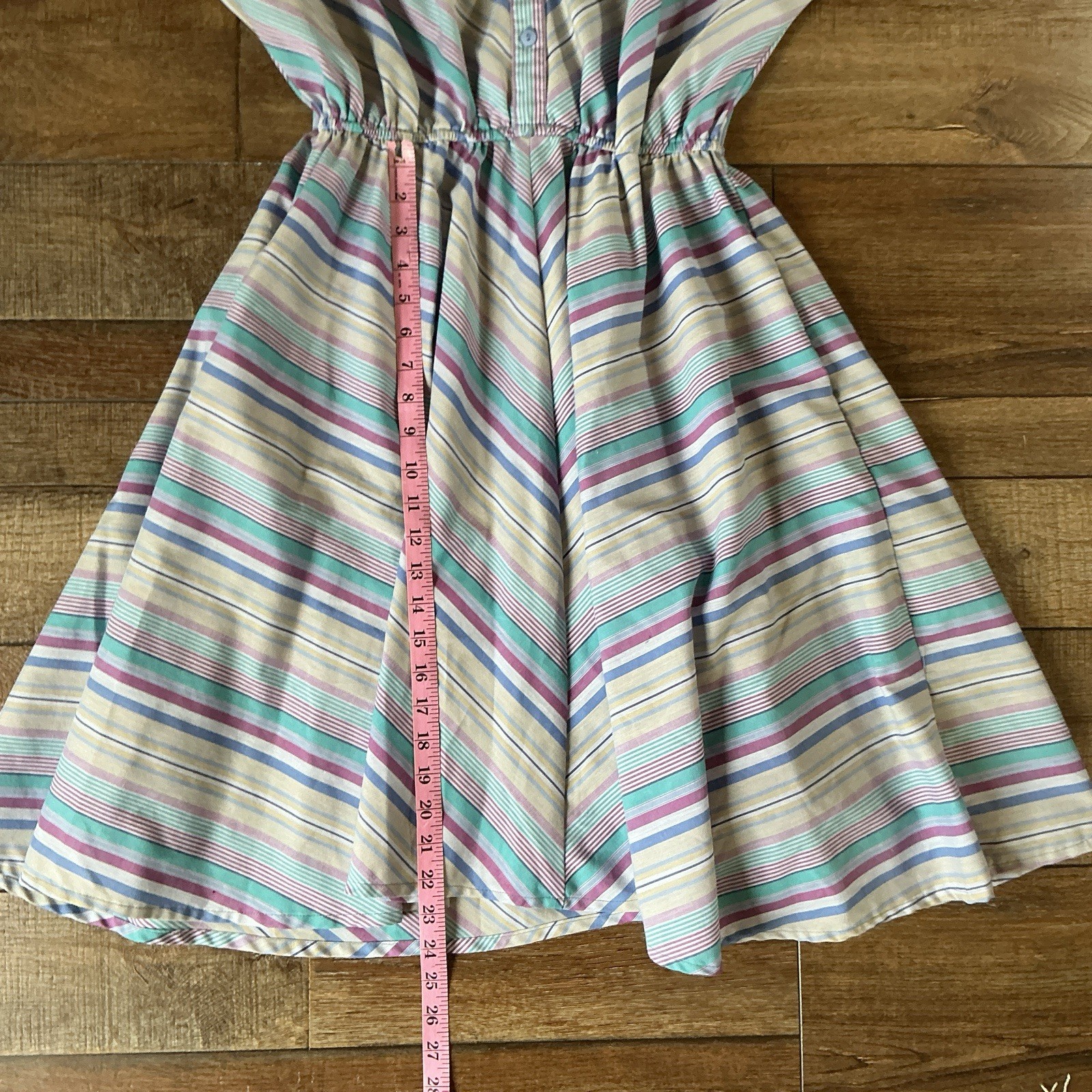 VINTAGE American Shirt Dress Pastel Stripe Button Midi USA Women’s Sz 15/16 #1D9