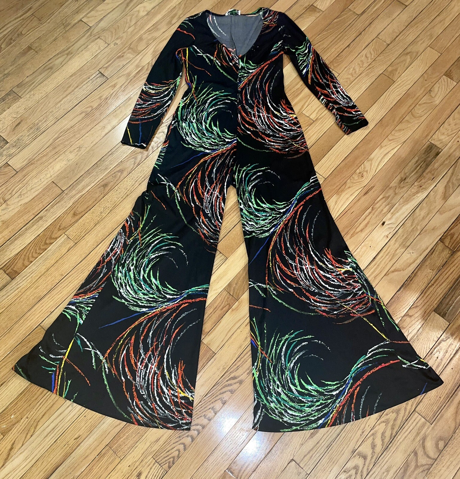 Rare Vintage 70’s New Leaf California Black Disco Long Sleeve Jumpsuit Playsuit