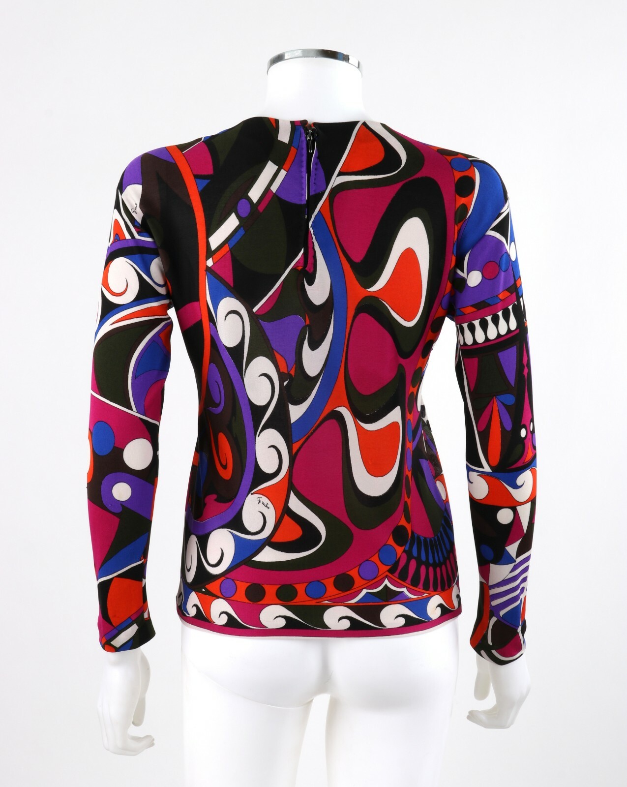 EMILIO PUCCI c.1960’s Geometric Wave Abstract Signature Print Silk Jersey Top