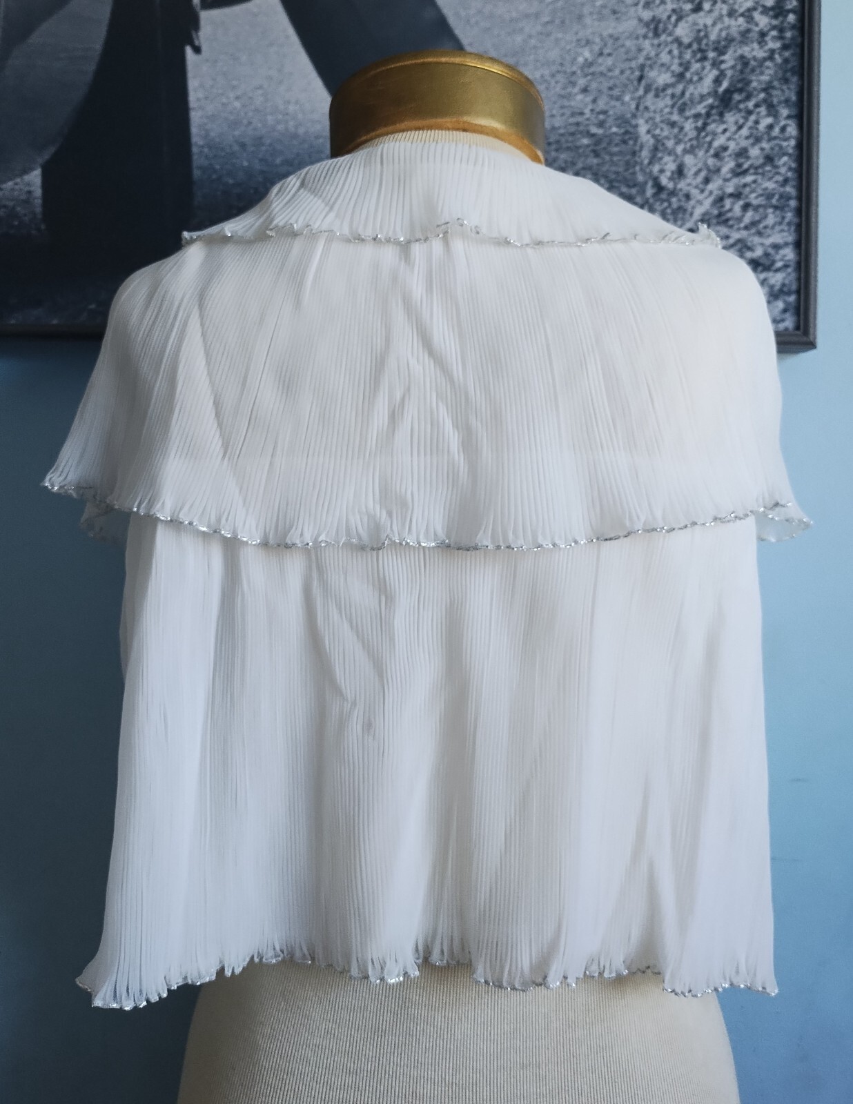 Vanity Fair vintage 1950’s pleated white nylon cropped Bed Jacket Caplet Med