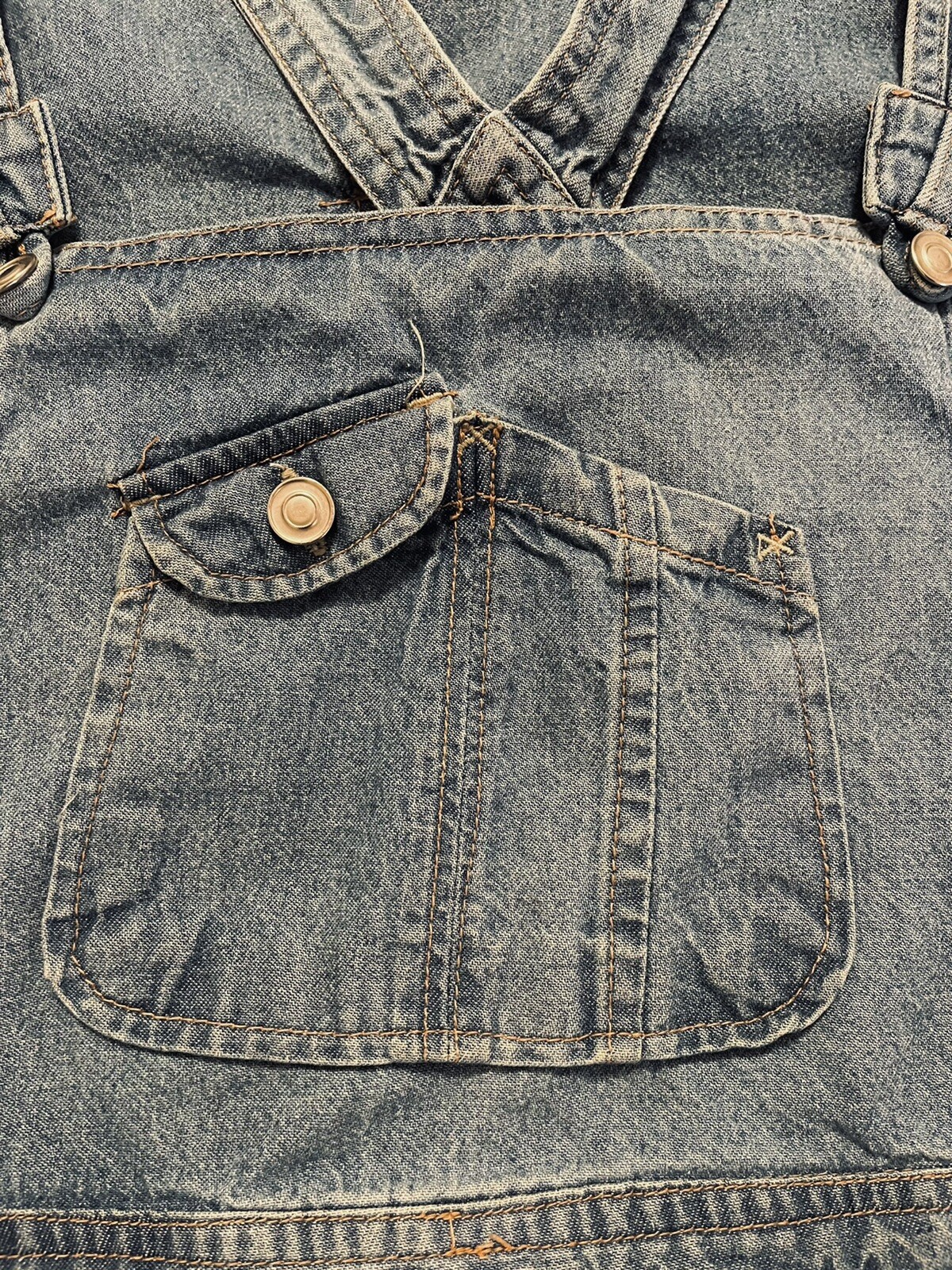 Vintage 90’s Expressions Blue Denim Overall Midi Dress Wm Md Pockets