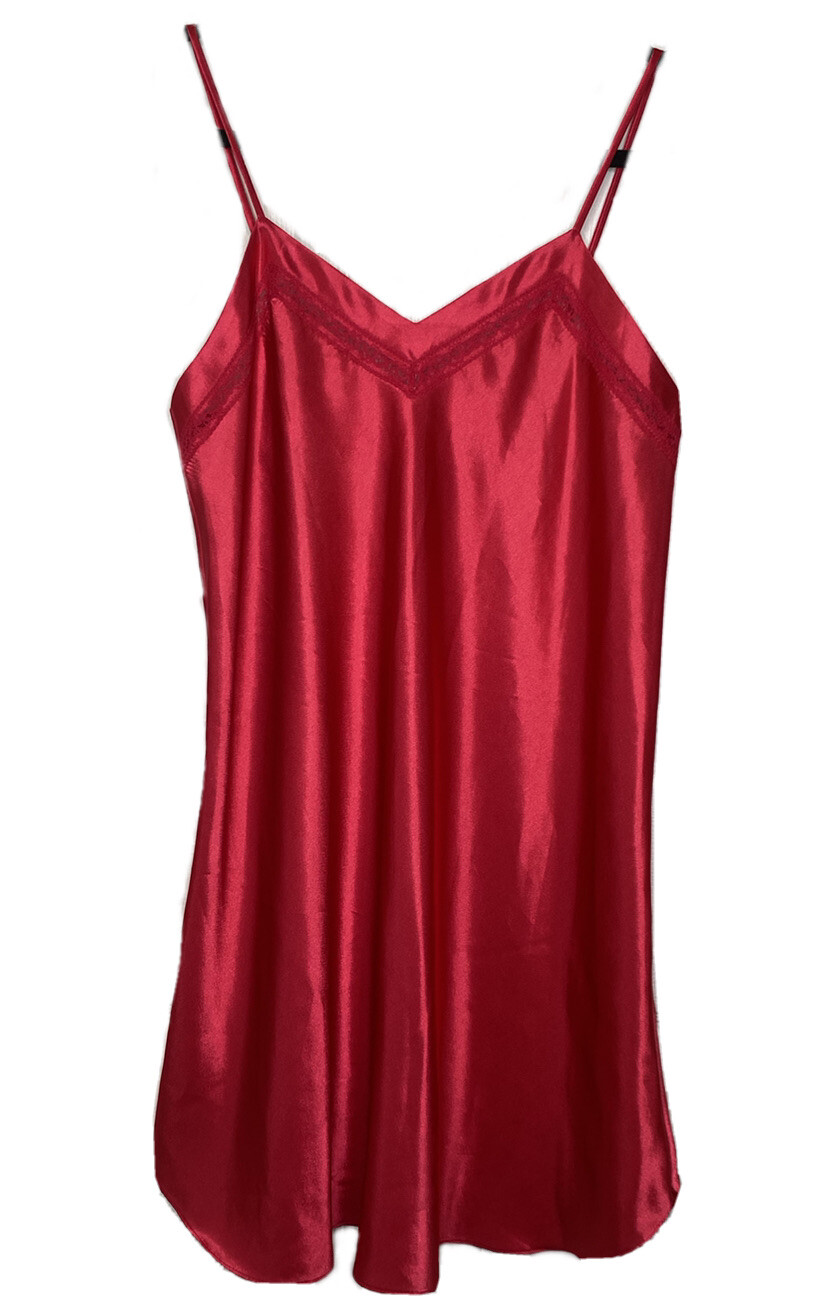 Vintage TR Bentley Womens Size MD Dark Pink Satin Chemise Nightgown Lingerie EUC