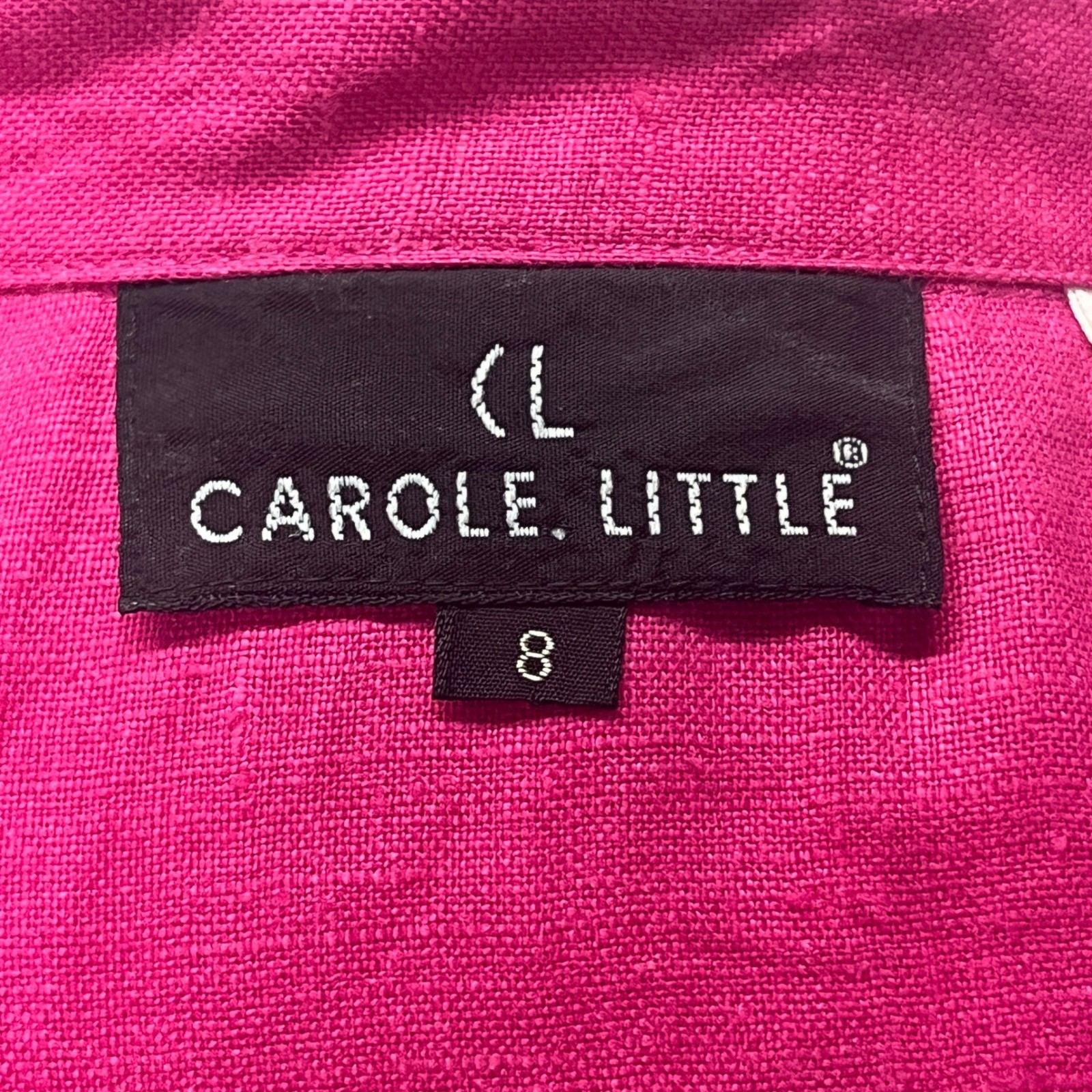 Carole Little Vintage Fuchsia Pink 100% Linen Belt Midi Shirt Dress 8 Circle 90s