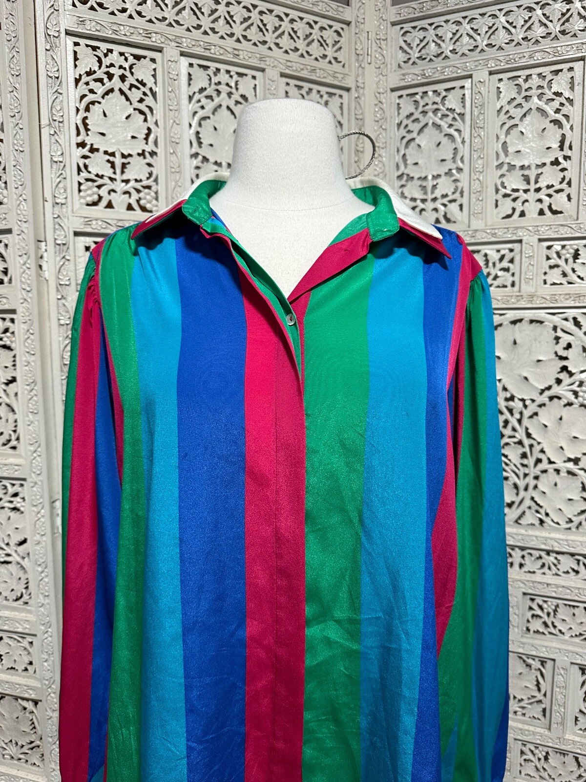 Vintage funky retro striped button up blouse size large