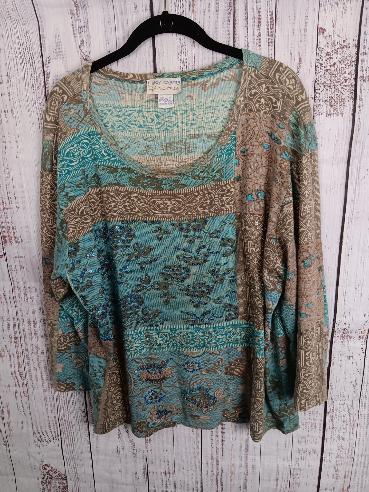 Vintage Casey Coleman Blue Women’s 1X Sequin Bohemian Blue 3/4 Sleeve