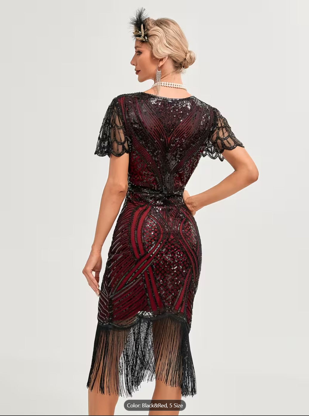 Red 1920s Flapper Dres Gatsby Roaring 20s Sequin Fringe Cocktail Party 3XL
