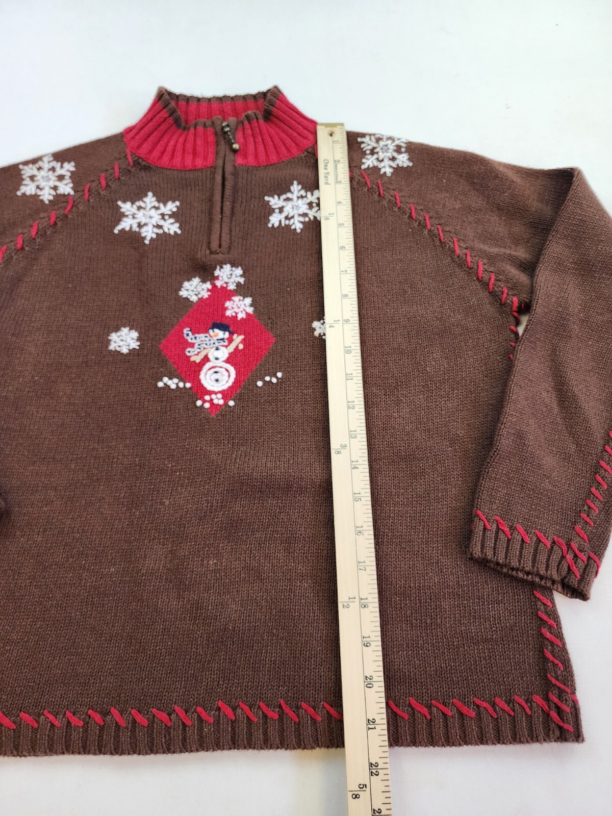 Vintage Mandal Bay M Ramie Blend Knit 1/4 Zip Sweater Xmas Beads Yarn Stitch