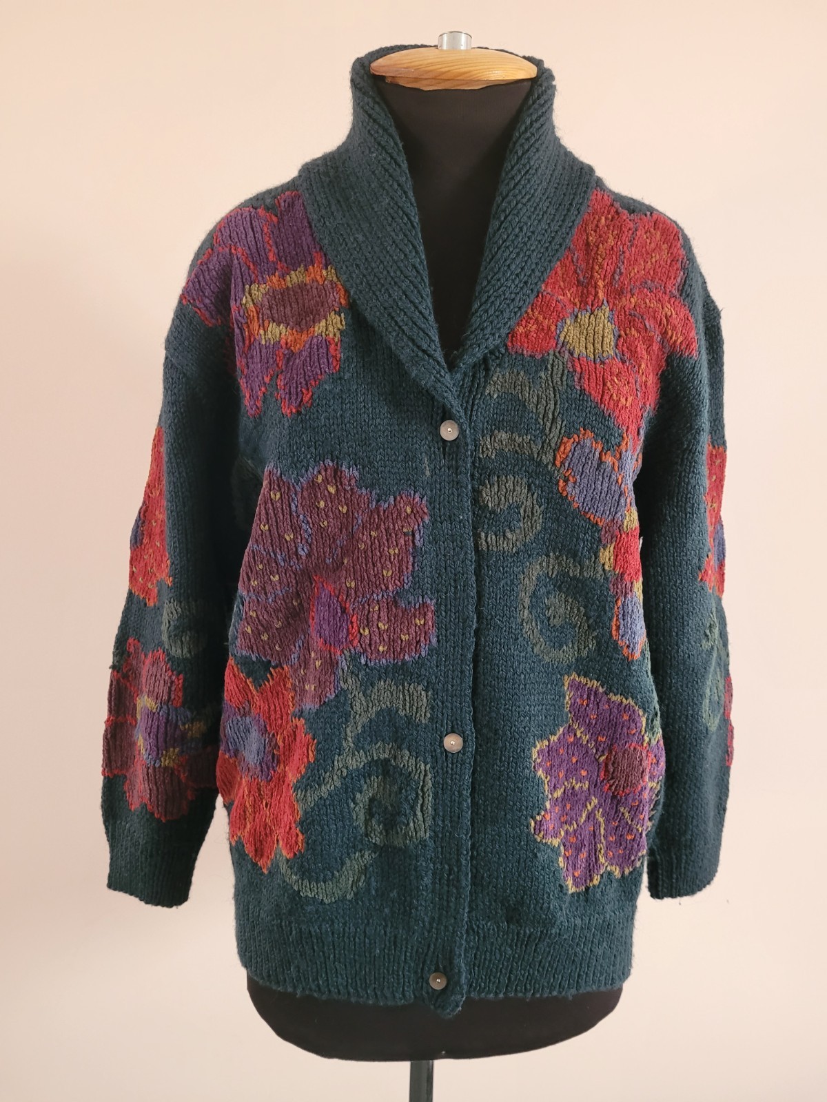 Jewel Hand-Knit Rose Floral Rowan Wool Cardigan by Kim Hargreaves