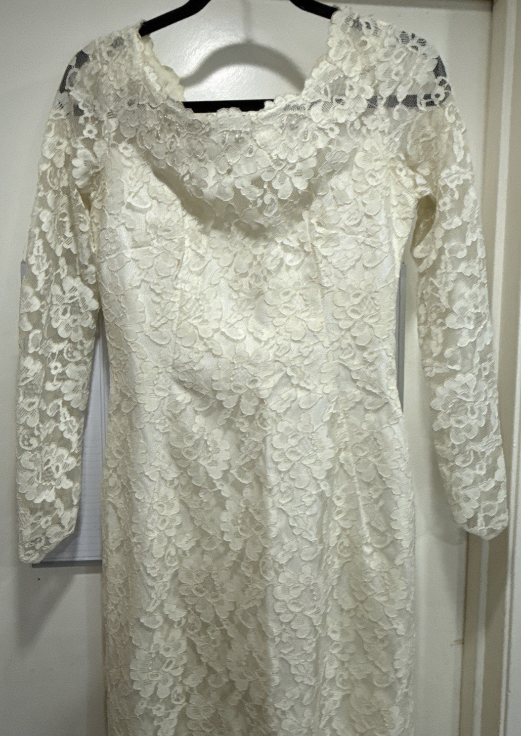 ***ANTIQUE/VINTAGE 1967 Lace Sheath LS Wedding Dress w/Satin Cape Sz 5/6 L@@K***