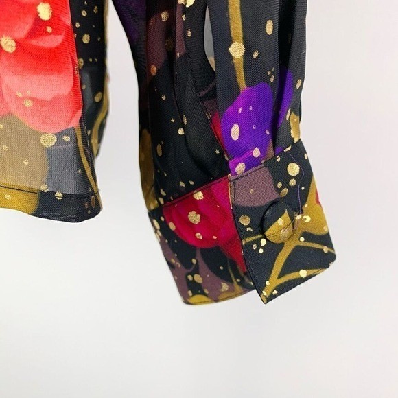 Vintage Shirt Women’s 8 Celestial Floral Metallic Gold Dot Corded Button Down
