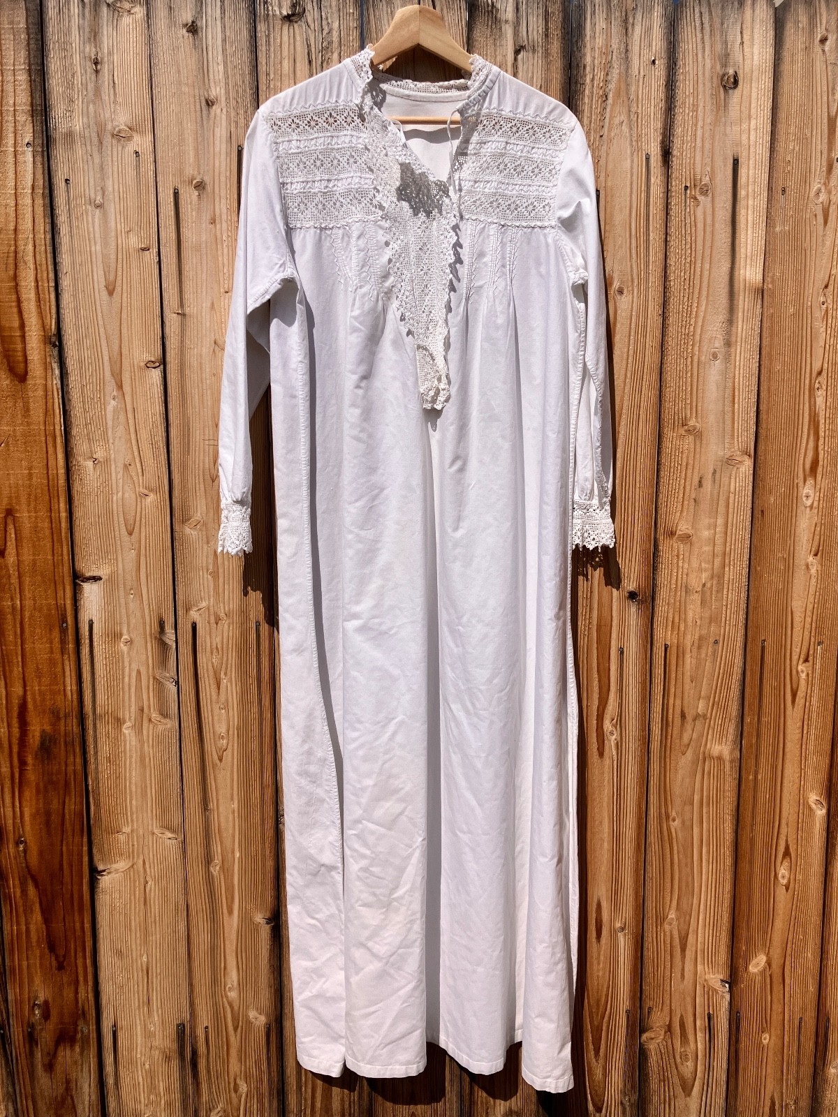 RARE Mint Antique Edwardian Cotton Nightgown 1900s White Crochet Collar