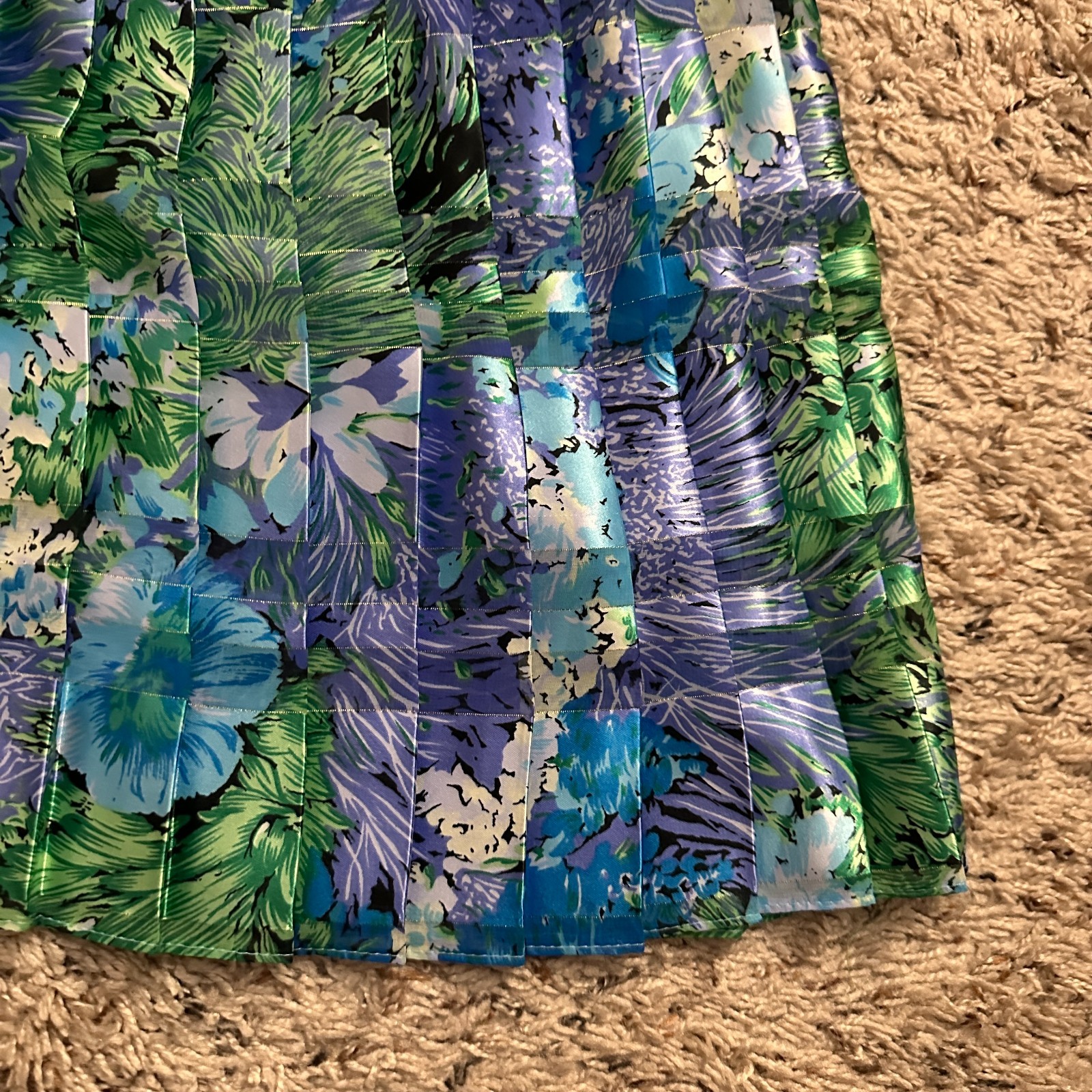 Vintage 80s Damon Petite Floral Pleated Dress Womens Size 8 Union Made USA Retro
