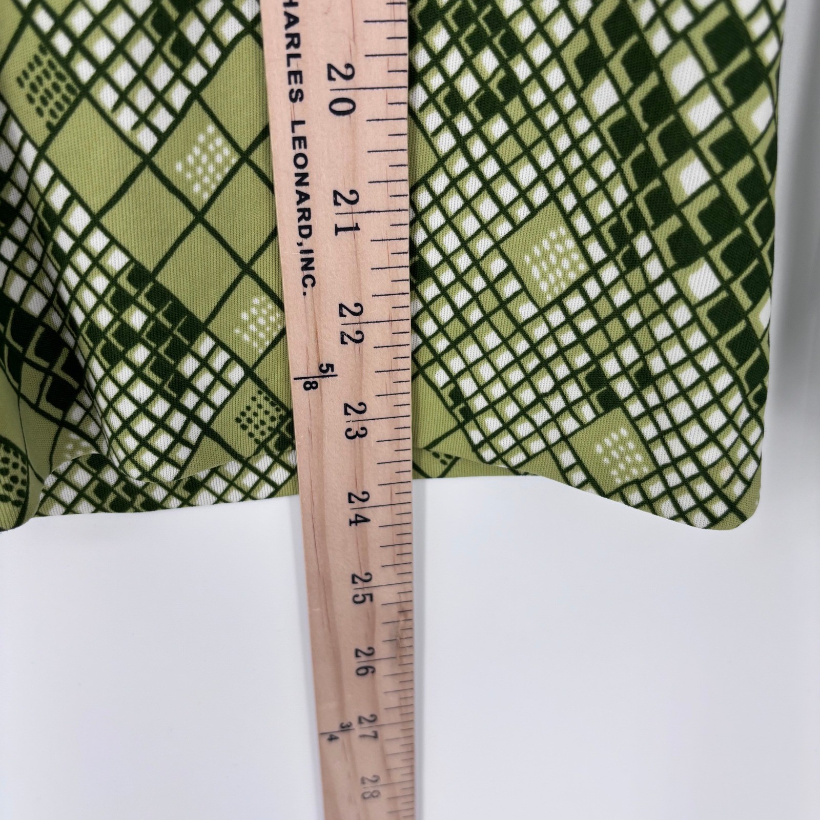 VTG 70s Disco Shirt Womens 10 Green Geometric Alex Colman Blouse Mod Retro Funky