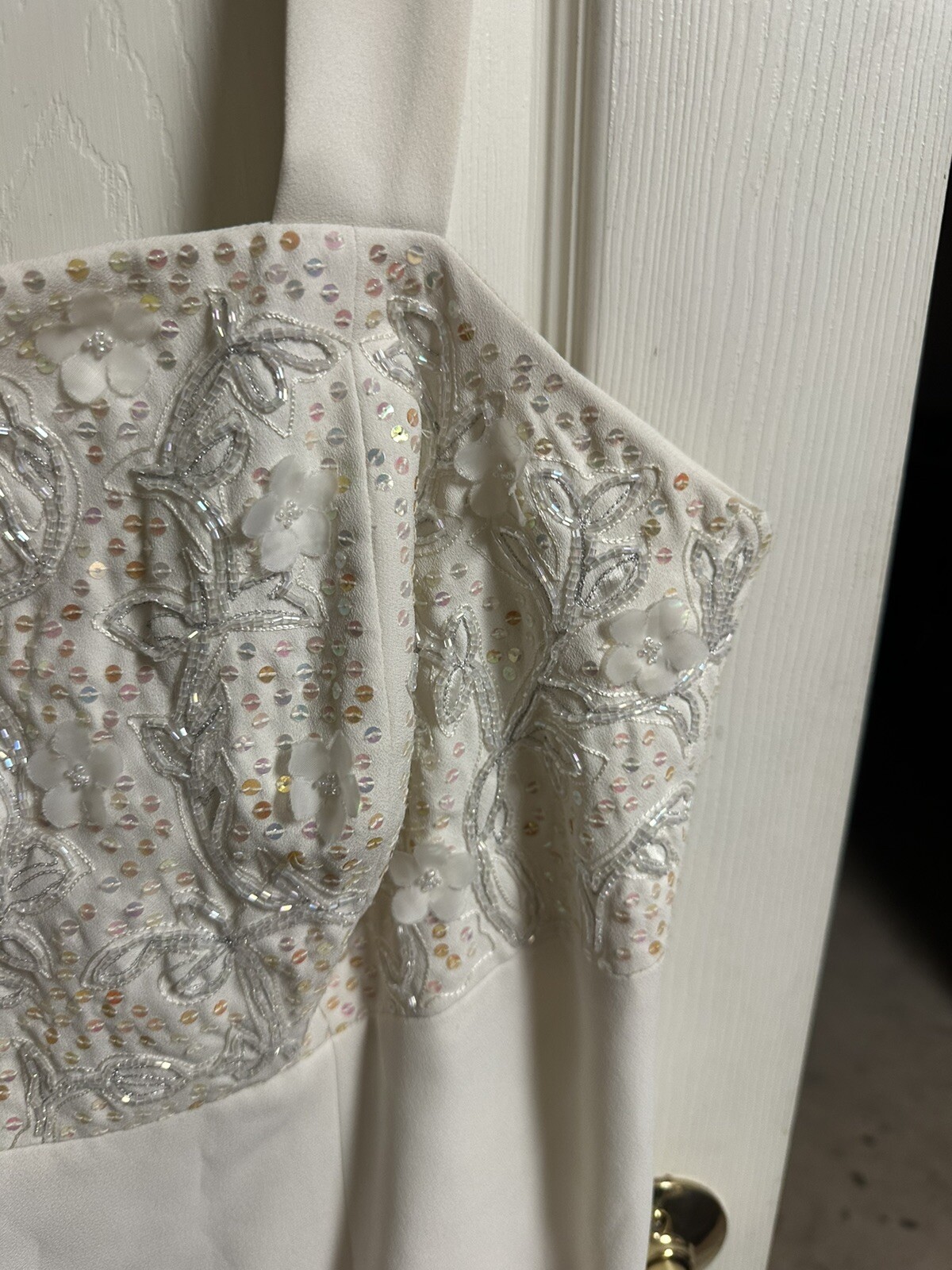 80s 90s Lori Max NY Dress White XL 16 Sleeveless Beaded Floral Cocktail XL 16