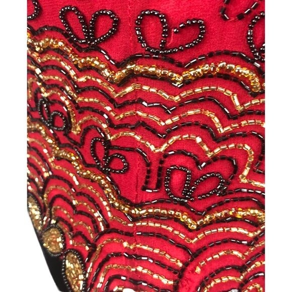 VTG Red/Black/Gold Stunning 90’s Adrianna Papell Evening Silk Beaded Top Sz XL