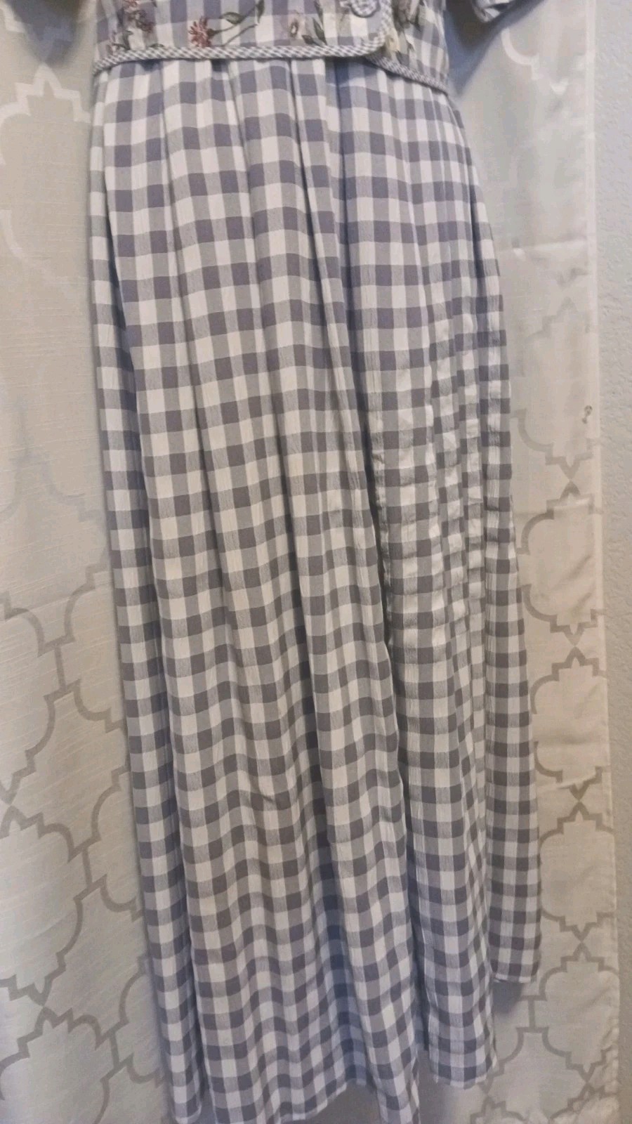 Vintage J.B.S. Ltd. Gingham Maxi Dress Floral Tie-Back Vest Blue Light Size 12.