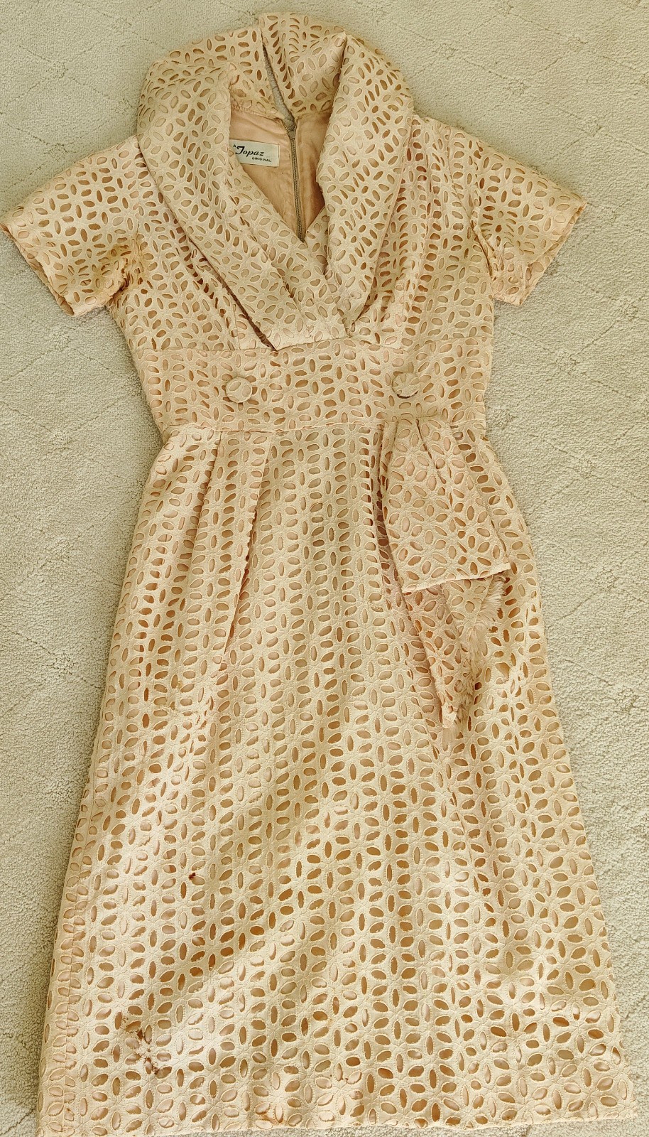 Vintage TOPAZ Original Women’s Dress with cut out eyelet LACE Tafetta 1980s 90s