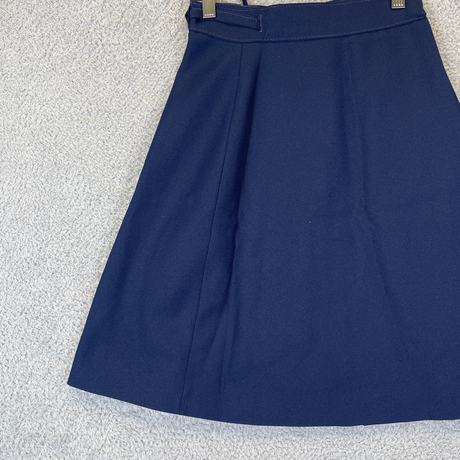 Vintage 1970s Preppy Retro Navy A-Line Wrap Midi Secretary Skirt Womens XSmall