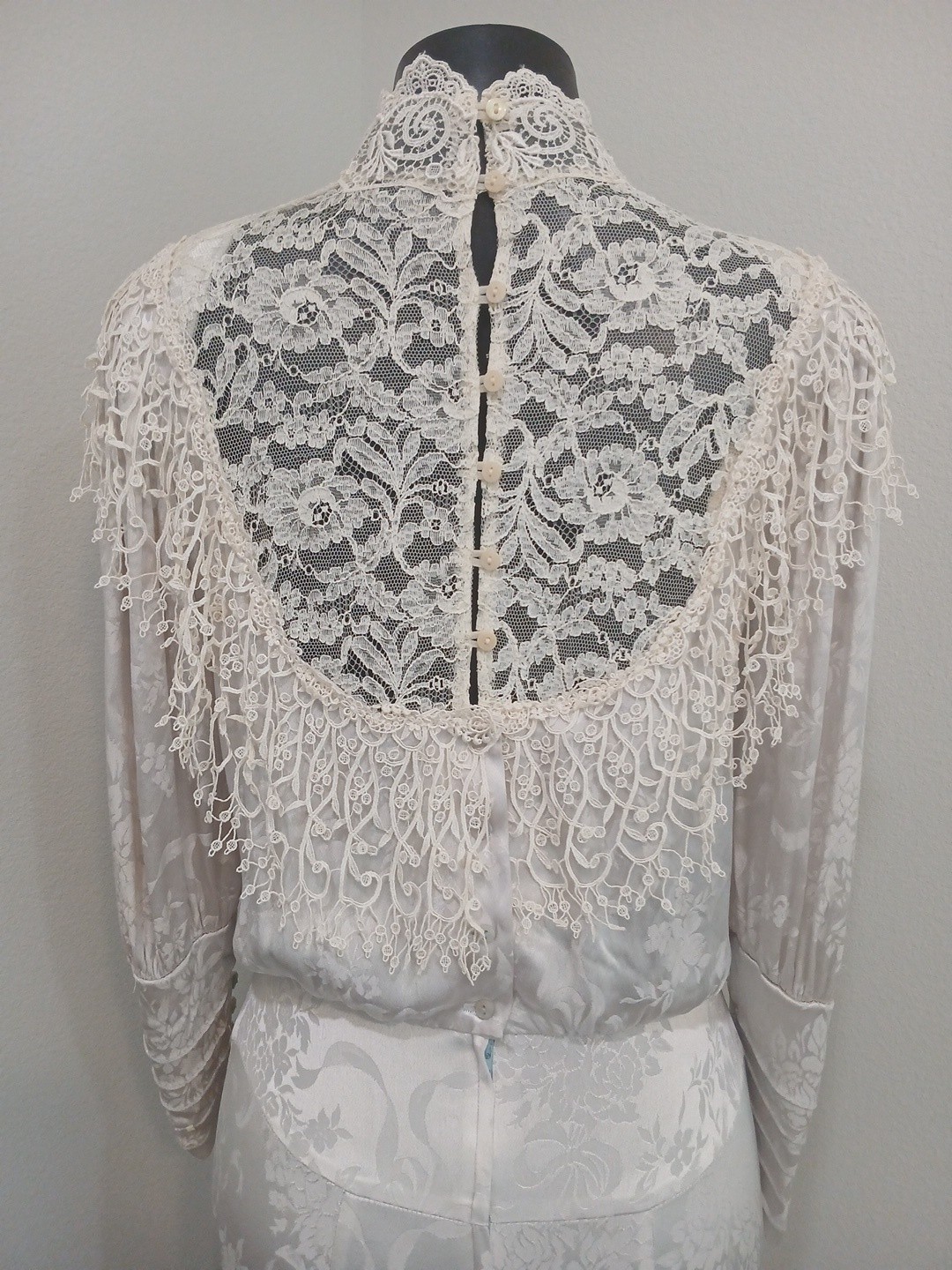 VTG Jessica McClintock Romantic Victorian Floral Lace Dress Cream Ivory Size 8