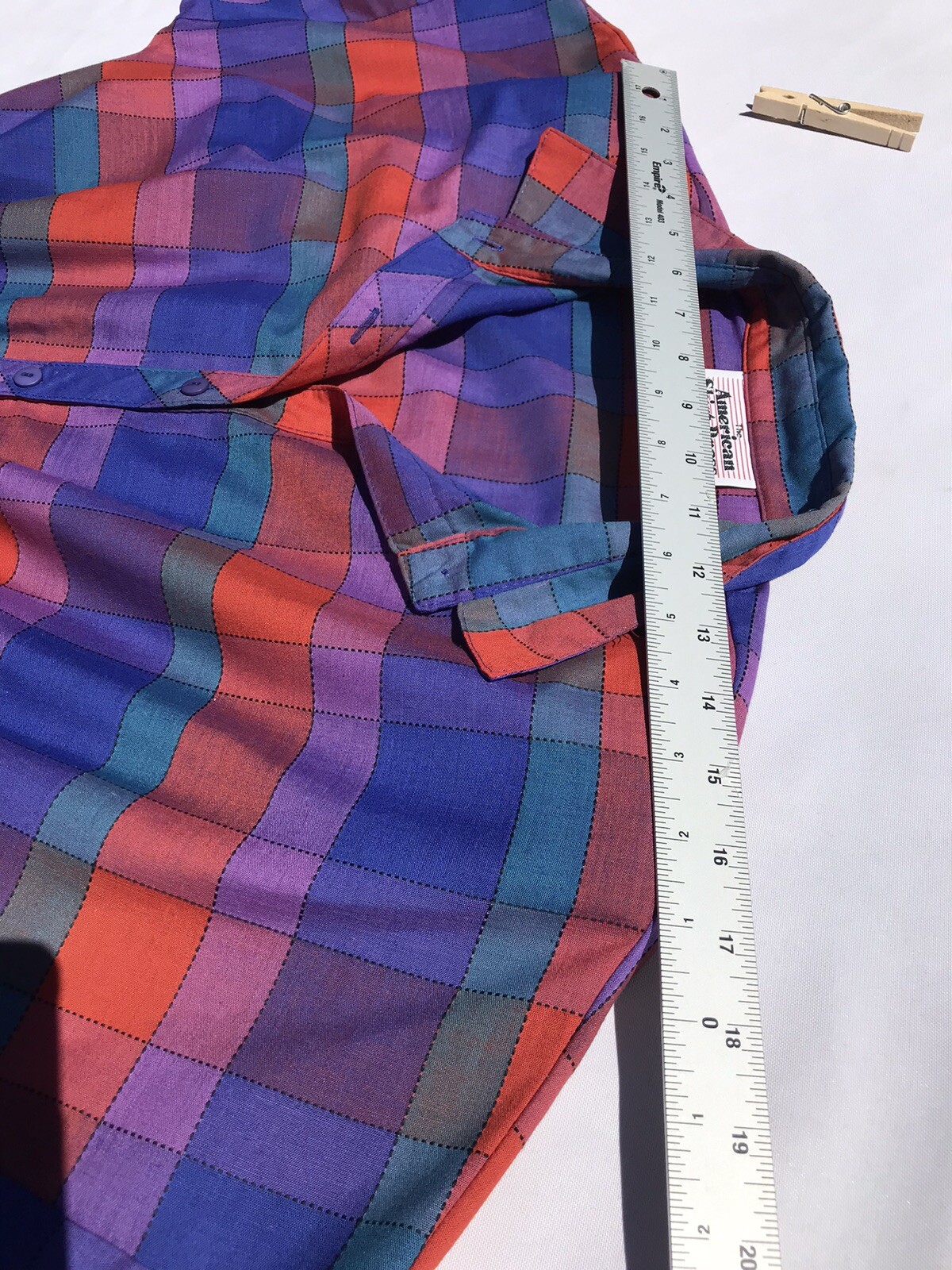 Vtg 80’s AMERICAN SHIRT DRESS Women’s M L 13 Geo Color Block Belted Shldr Pads