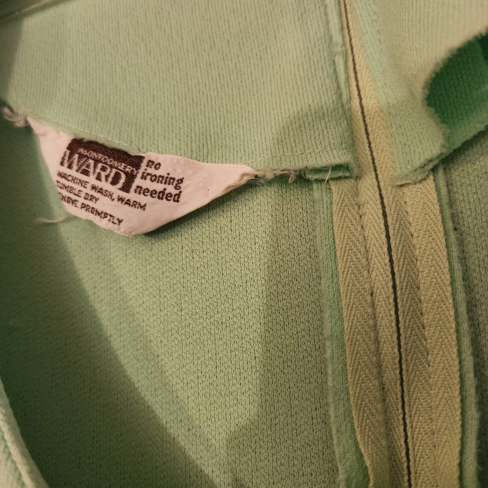 Vintage 70’s Montgomery Ward Maxi Dress Mint Green Poly Zip Back Dress 12 Tall