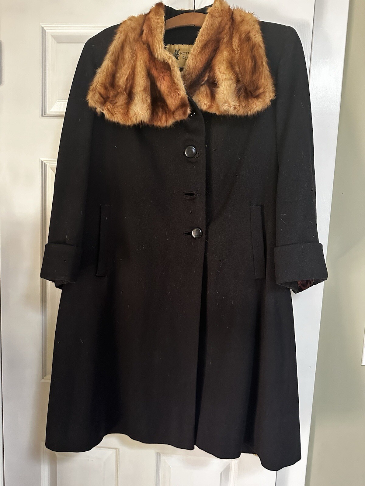 Rothmoor Vintage 1960’s Wool Coat Black Size M/L Fur Collar Lined
